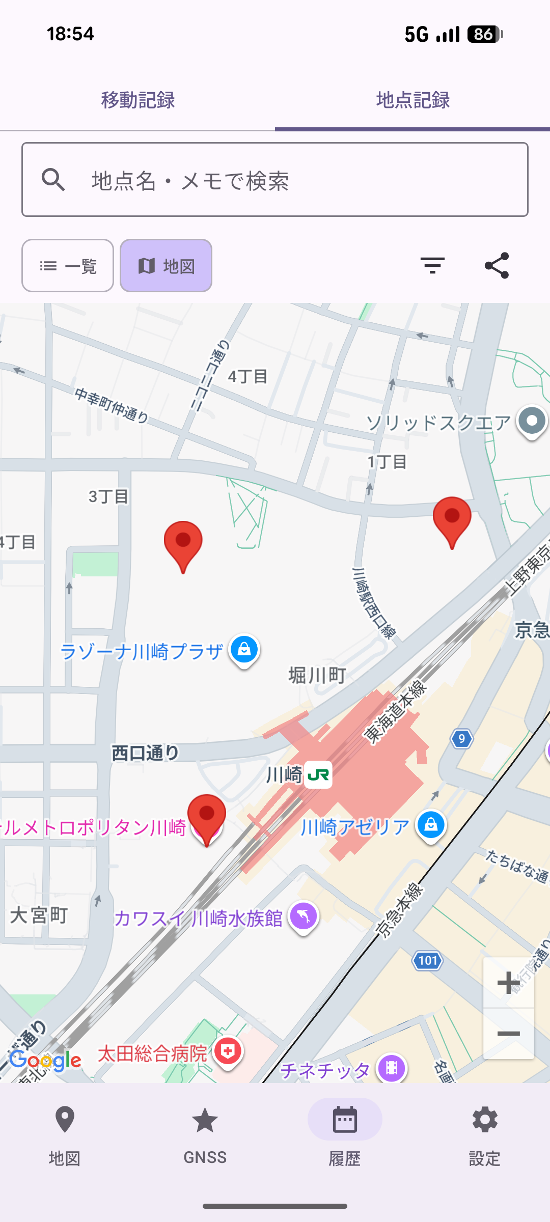 地点記録の地図表示